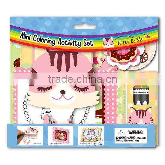 Kids Gift Stationery Photo frame Crayon Sticker Note pad Kitty Cat Animals Mini Coloring Activity kit Drawing set