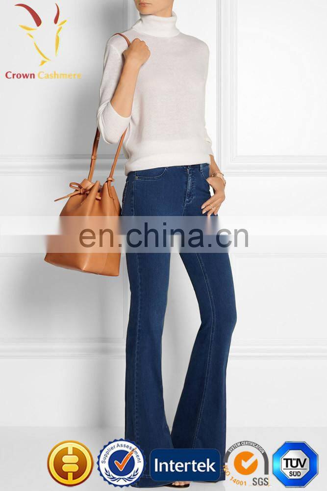 Women solid color turtle neck cashmere knit pullover sweater