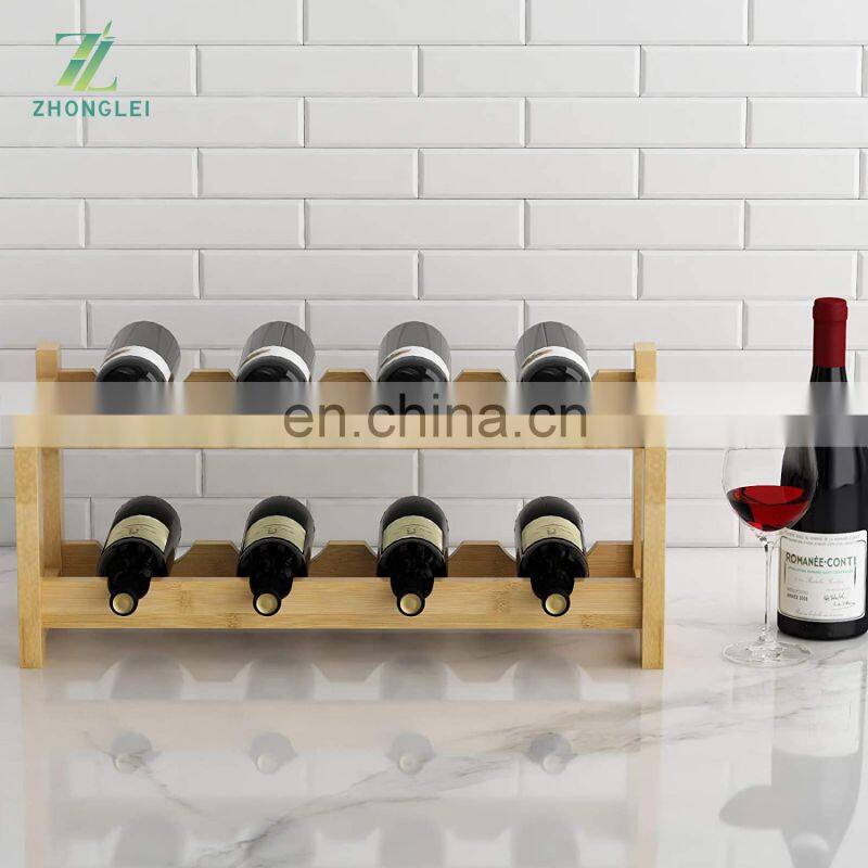 Bamboo Wine Rack 8 Bottle 2 Tier Wine Racks Bar Counter Cabinet Wine Glass Holder Storage Shelf for Kitchen