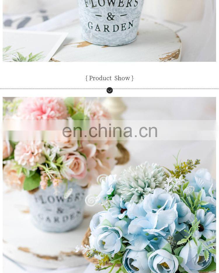Wedding Decoration Faux Plant 1 Set Flower And Vase Artificial Flowers With Iron Bucket Farmhouse Style Table Accessories
