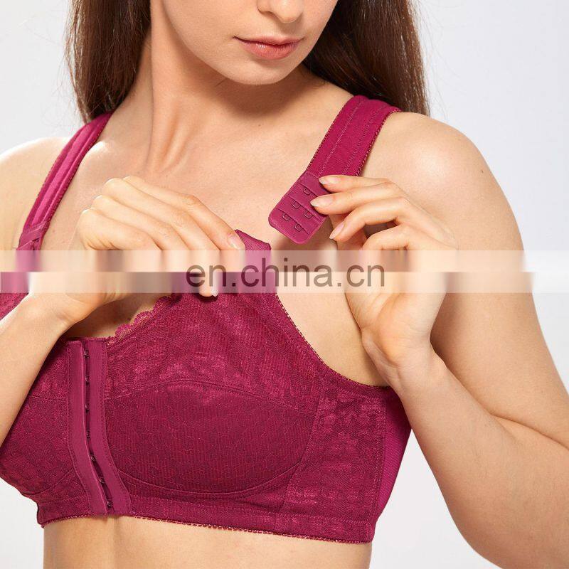 High impact Women's Front Closure Wireless Back Support Full Coverage Bra Sports bra