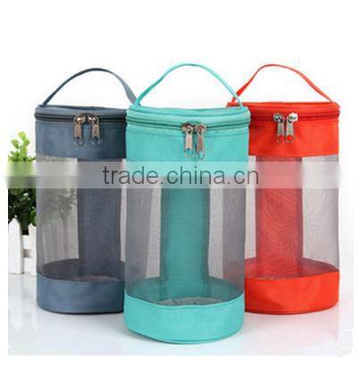 Hand cosmetic bag mesh drum shaped orangizer bag