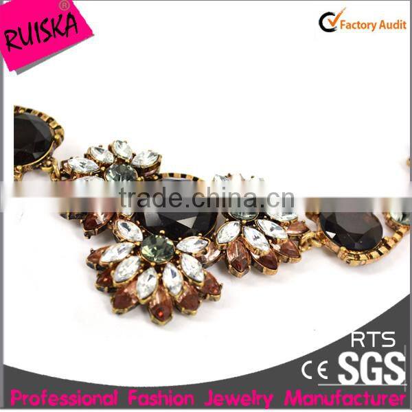 Vintage Design High End Fashion Jerwelry Necklace With Jet Black And White Marquise Stone