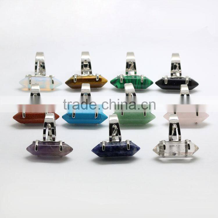 RG1008 Wire wrapped gemstone double terminated point rings,chakra healing crystal jewelry rings