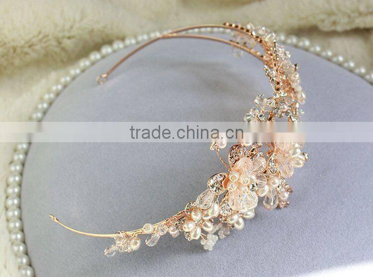 2015 Hot Sale Handmade Rhinestone Golden Flower Hair Band Hair Accessories for Women