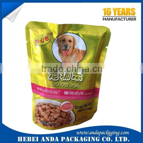 hot sale customized dog snacks packaging bag/pet food flat bottom bag/stand up pouch