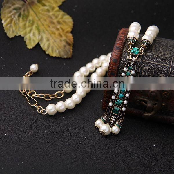 Personalized Sapphire Charm Pearl Chain Necklaces