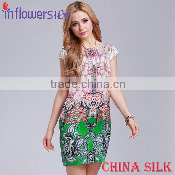 Beautiful Red Summer Floral Print Long Dress 100 Silk beach dress wholesale