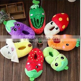Fruit shaped plush slipper shoes/plush fruit house shoes/banana design plush shoes