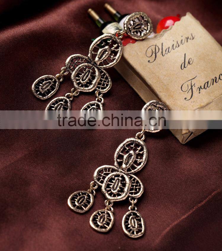 Antique gold hollow round pendant earring wholesale Fashion alloy drop earring