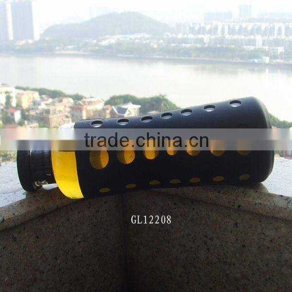 wide top opening silicone lid pyrex glass drinking bottle