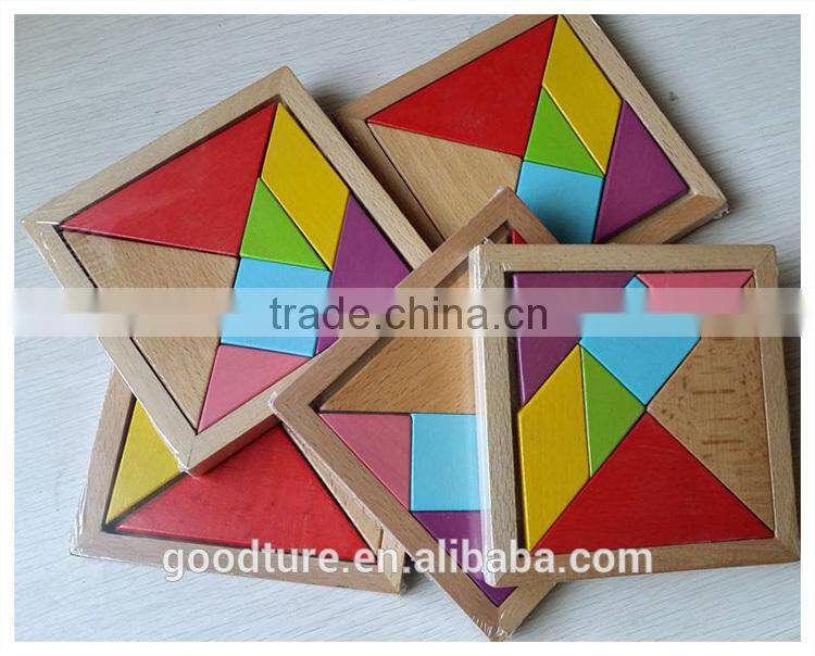 2015 Hot Sale Water Based Painted Colorful Beechwood Tangram
