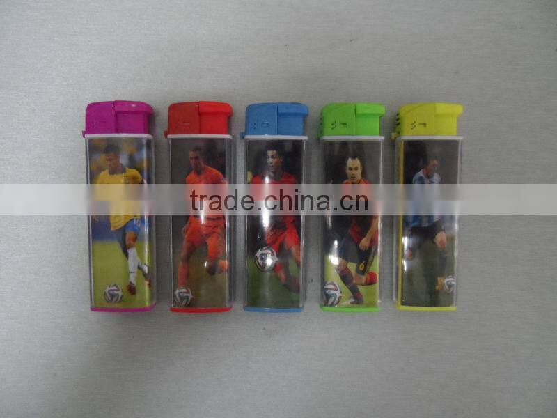 electronic lighter with football player PVC shrink - new model