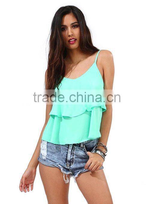 Womens Falbala Hem Swing Chiffon Camisole Slim Vest Top