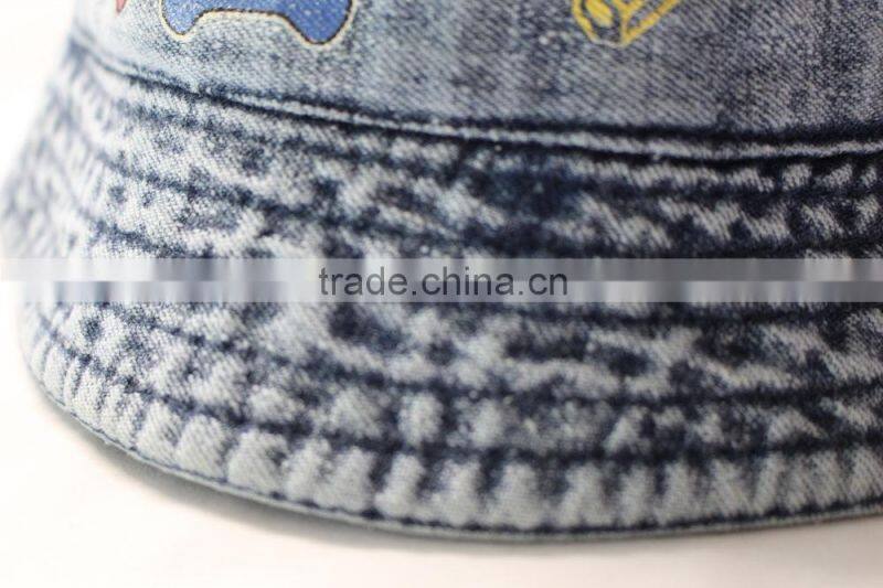 Comfortable funny jean embroidery kids bucket hats