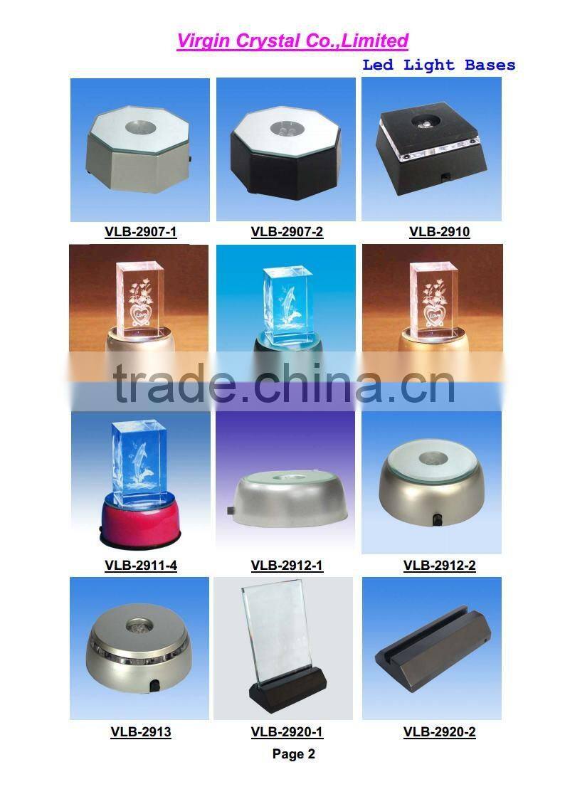 3D laser crystal block with rotating round LED light base for Christmas gift