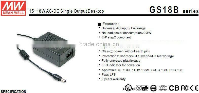 Meanwell 15~18W AC-DC Single Output Desktop single switching power supply/switching power supply unit