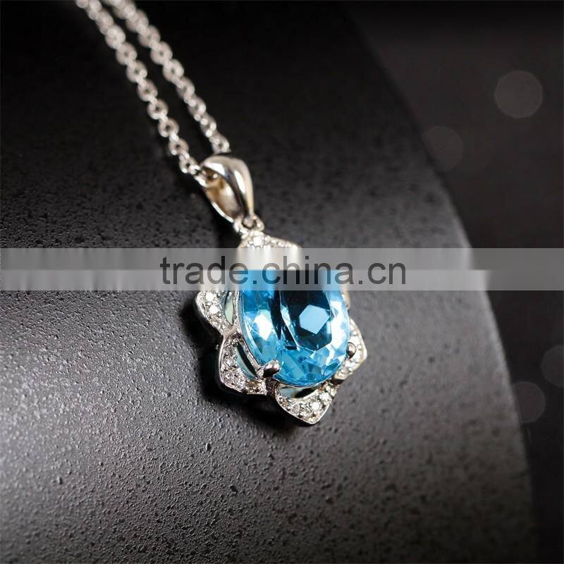 hot 925 silver 18K gold plated inlay blue topaz yellow citrine precious natural gemstone pendant necklace turkish silver jewelry