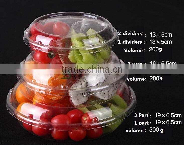 Whole sale supermarket round plastic food compartment tray fruit packaging box