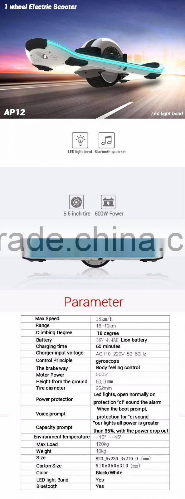 New Design Flash Led Light Electric Skateboard One Wheel Self Balancing Electric Unicycle Scooter