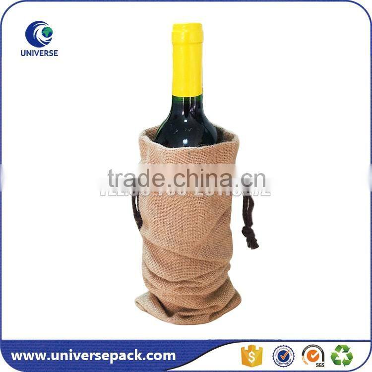 Double layer drawstring jute natural bags with cotton lining