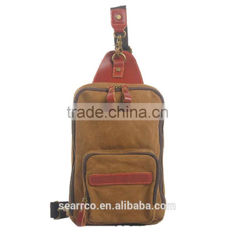 Customized men casual cross body sling canvas chest shoulder bag in china