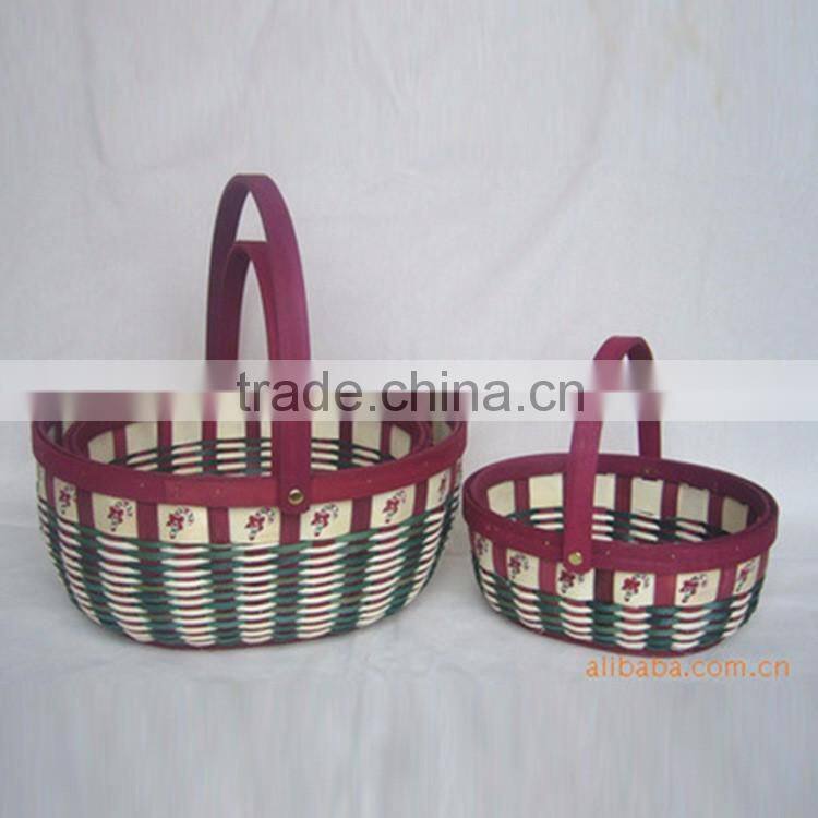 Handwoven wooden christmas decorative basket with handle
