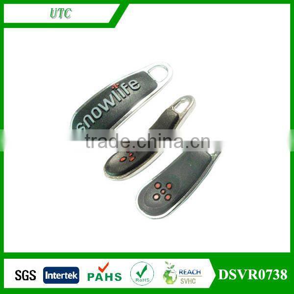 custom design plastic U zipper puller woven taps with logo zipper puller