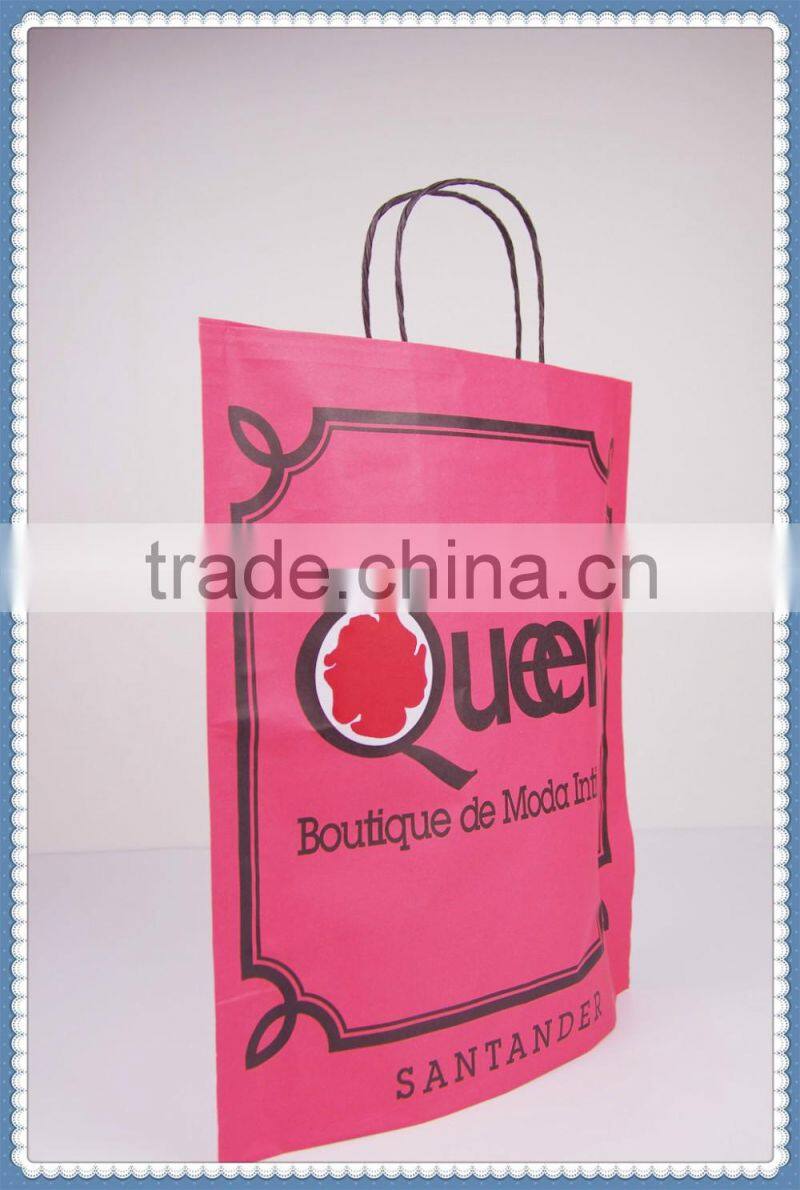 Cheap price low cost kraft paper bag flexo red printed with twisted patch handle