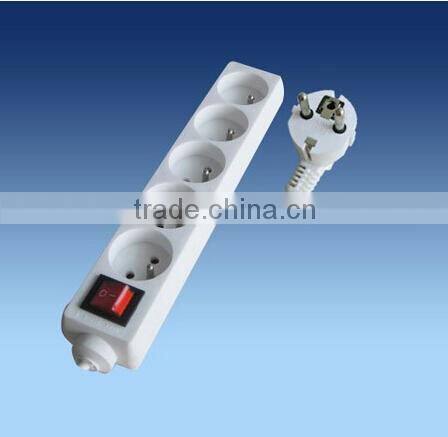 6 way french 16A power strip extension electrical socket with 2 roud pin plug