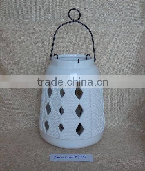 Hot sale innovative outdoor handing ceramic candle holders wholesale