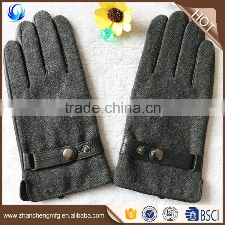 Top quality man sheepskin leather palm wool gloves touch screen