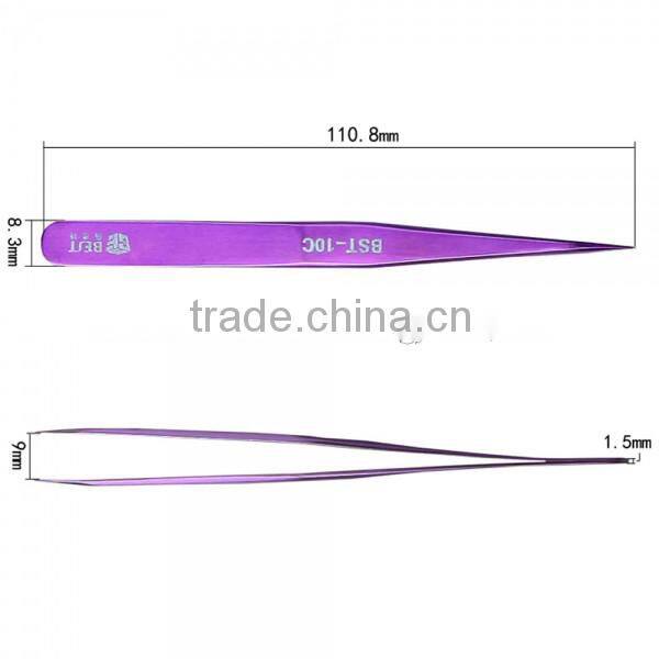 BST-10C Stainless Steel Highly Precision Tweezers Pro Tool Tweezers Purple