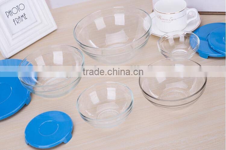 5pcs glass salad bowl set with print plastic lid household for gift promotiion