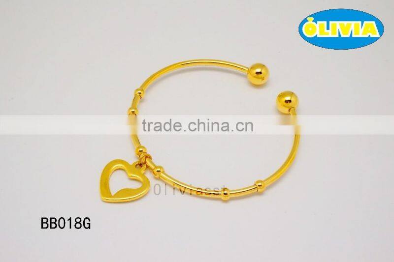 Olivia Jewelry Women Gold Bangle Design Stainless Steel Open Cuff Bracelet With Heart Pendant