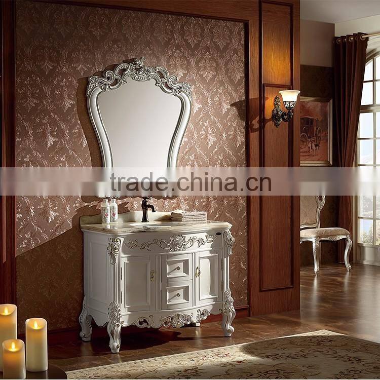 WTS16033 classic luxury 39 inch mirror type white solid wood bathroom cabinet vanity free sample