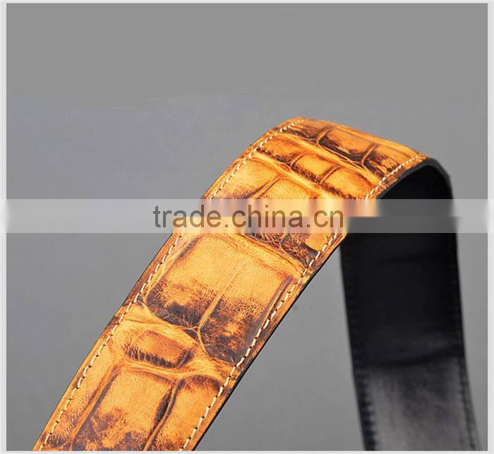 Fashion Genuine Crocodile Leather Skin Men Belt Stainless Steel Buckle Adjustable