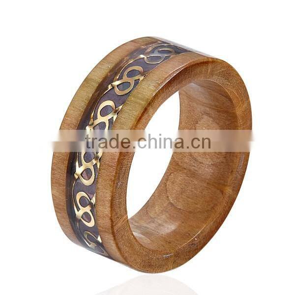 Natural Wooden Ring with Metal Piece Inlay