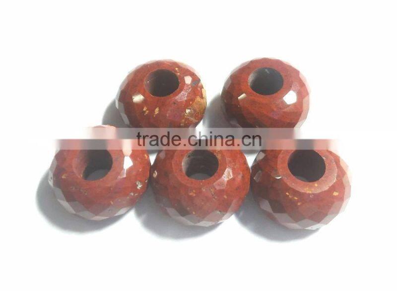 Natural Red Jasper Faceted Handmade Roundel Big Hole Beads