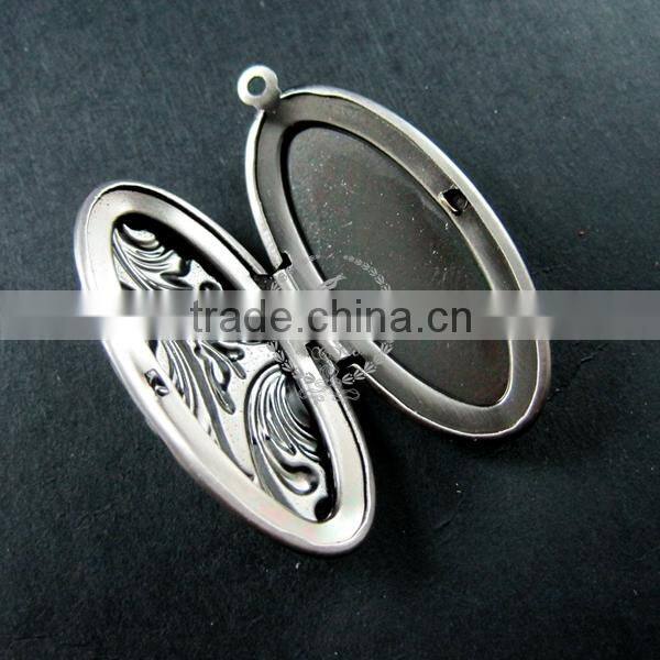 20x40mm vintage style flower engraved antiqued silver brass oval photo locket pendant charm DIY supplies 1123015