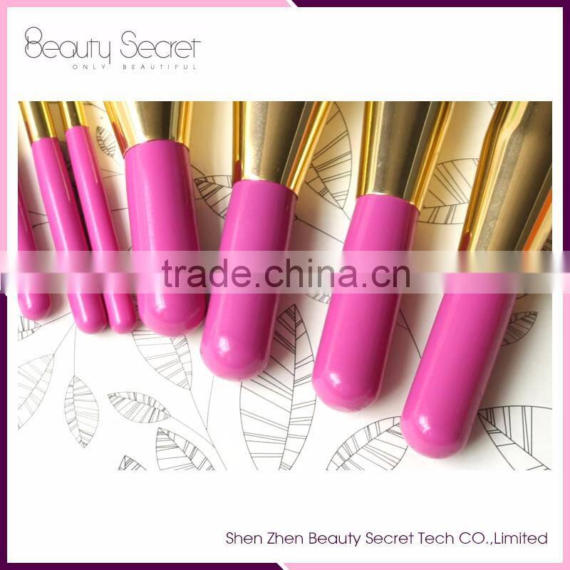 Cosmetic 8 pcs Synthetic And Goat Hair colorful gold brush for makeup