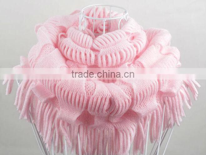 2014 New Fashion Lady Girl's Knit Fringe Scarf Snood Neck Circle Wrap Warmer Loop Cowl Tassel Shawl