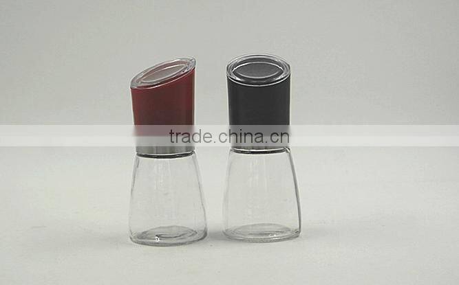 Clear Glass spice pepper grinder/pepper mill with plastic lid