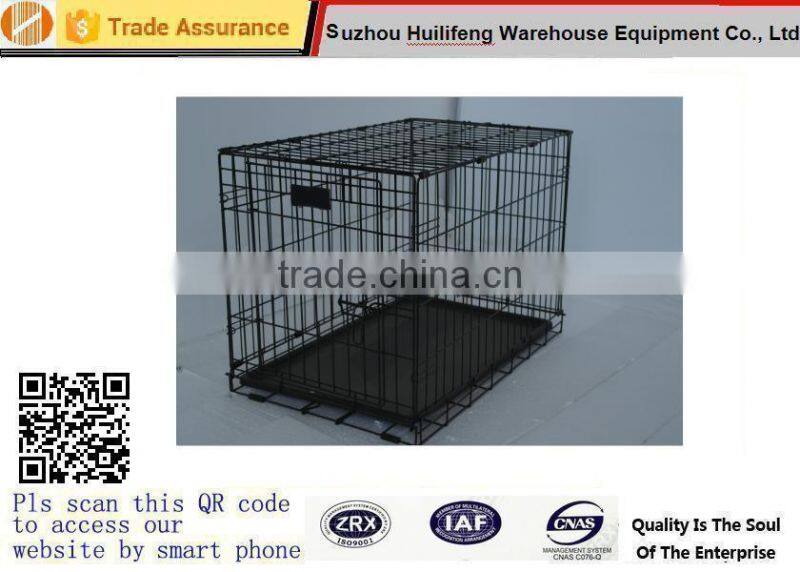 Black Wire Folding Suitcase Pet Dog Cat Crate Cage Collapsible Kennel w/ Tray