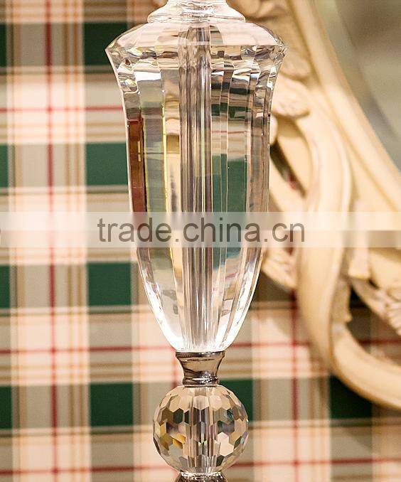 Silver plated metal lampstand clear K9 crystal carving table lamp with fabric lampshade