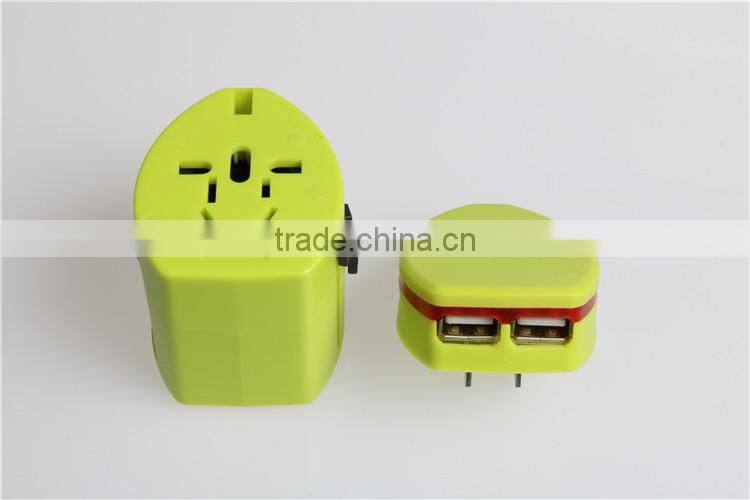 Hot selling dual USB universal adapter set with 100mA output travel adapter set with UK/EU/AU/US plug for mobile phone
