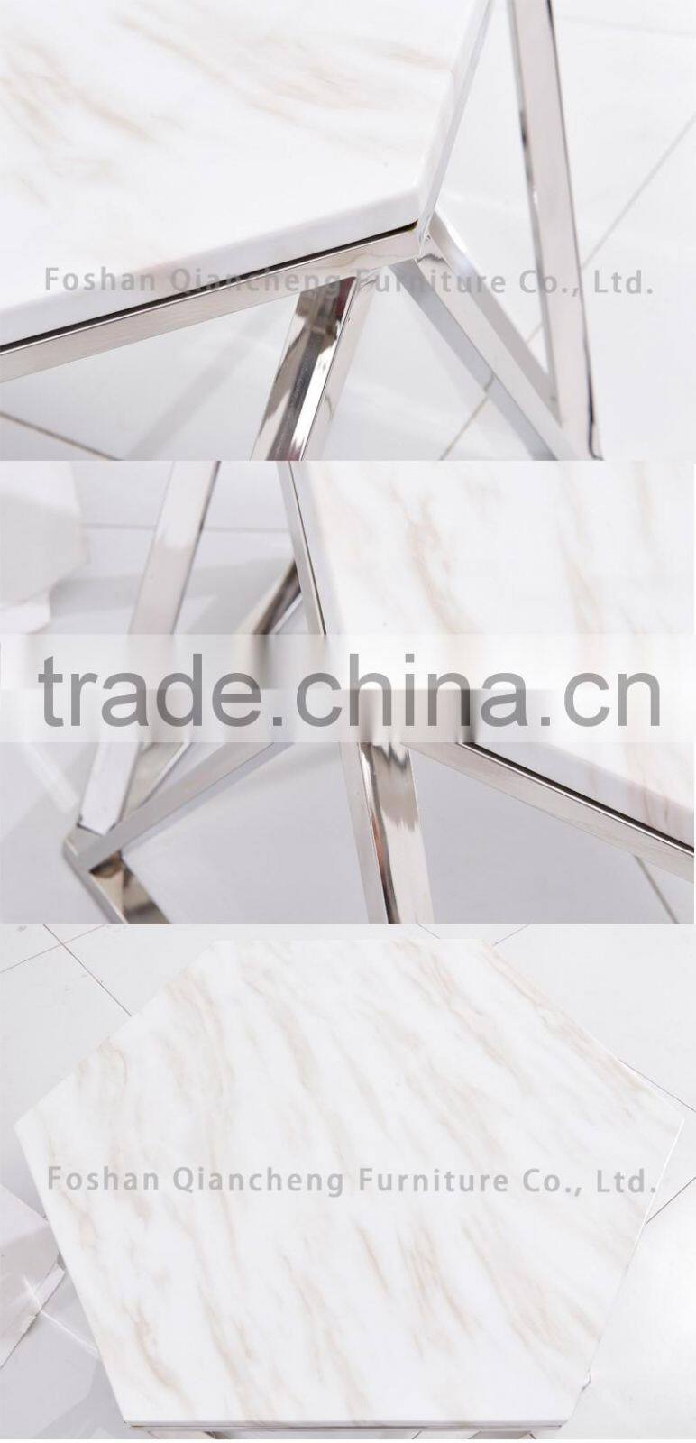 hexagon white marble top coffee table for living room