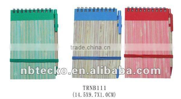 cute bamboo cover recycled note book with recycled ball pen