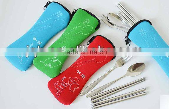 Portable takeaway 3pcs travel cutlery set with pouch bag