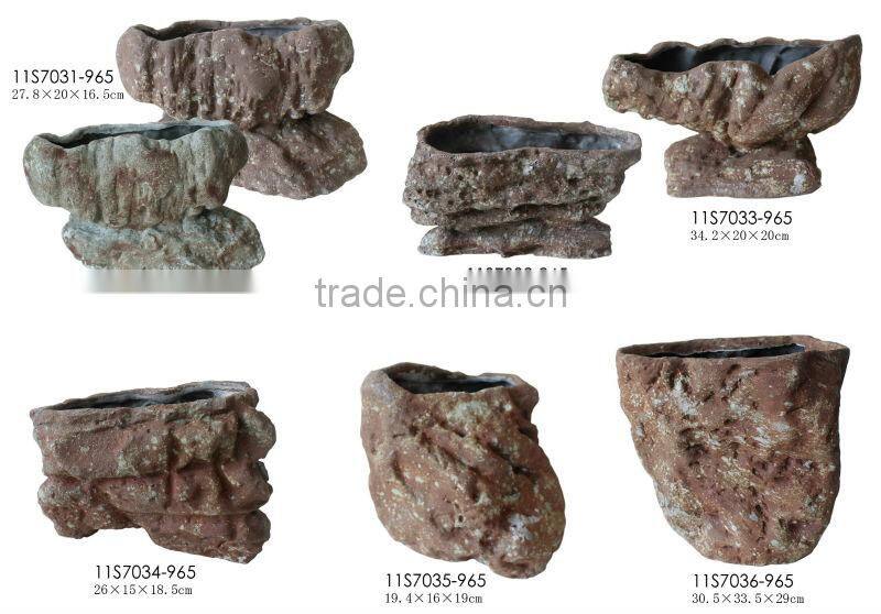 rock flower pots artificial rusty finish planter wholesale